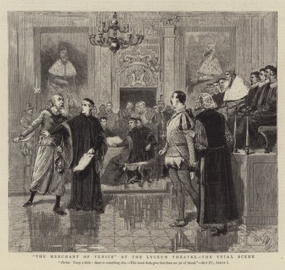 De Koopman van Venetië in het Lyceum Theater, de Rechtbankscène door Adrien Emmanuel Marie